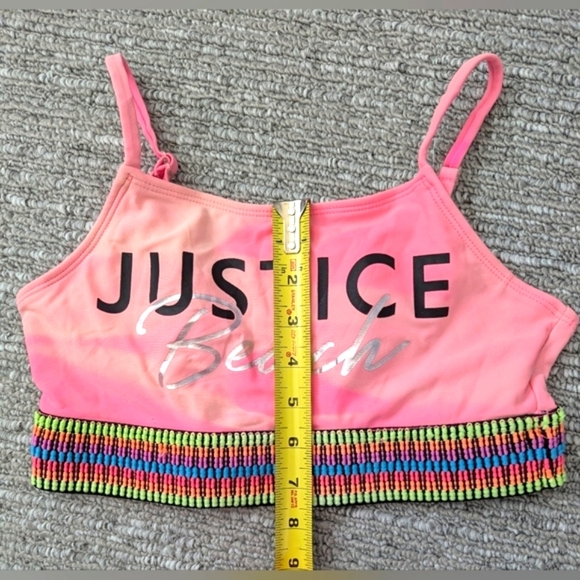 Justice Beach Girls (Size 12/14 - Large) Pink Colorful Bikini/Crop Top - Picture 5 of 8